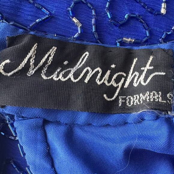 VTG Y2K Beaded Dress Gown Sz 12 Blue Maxi Bodycon Glam Fairycore Evening Formal - Picture 13 of 16